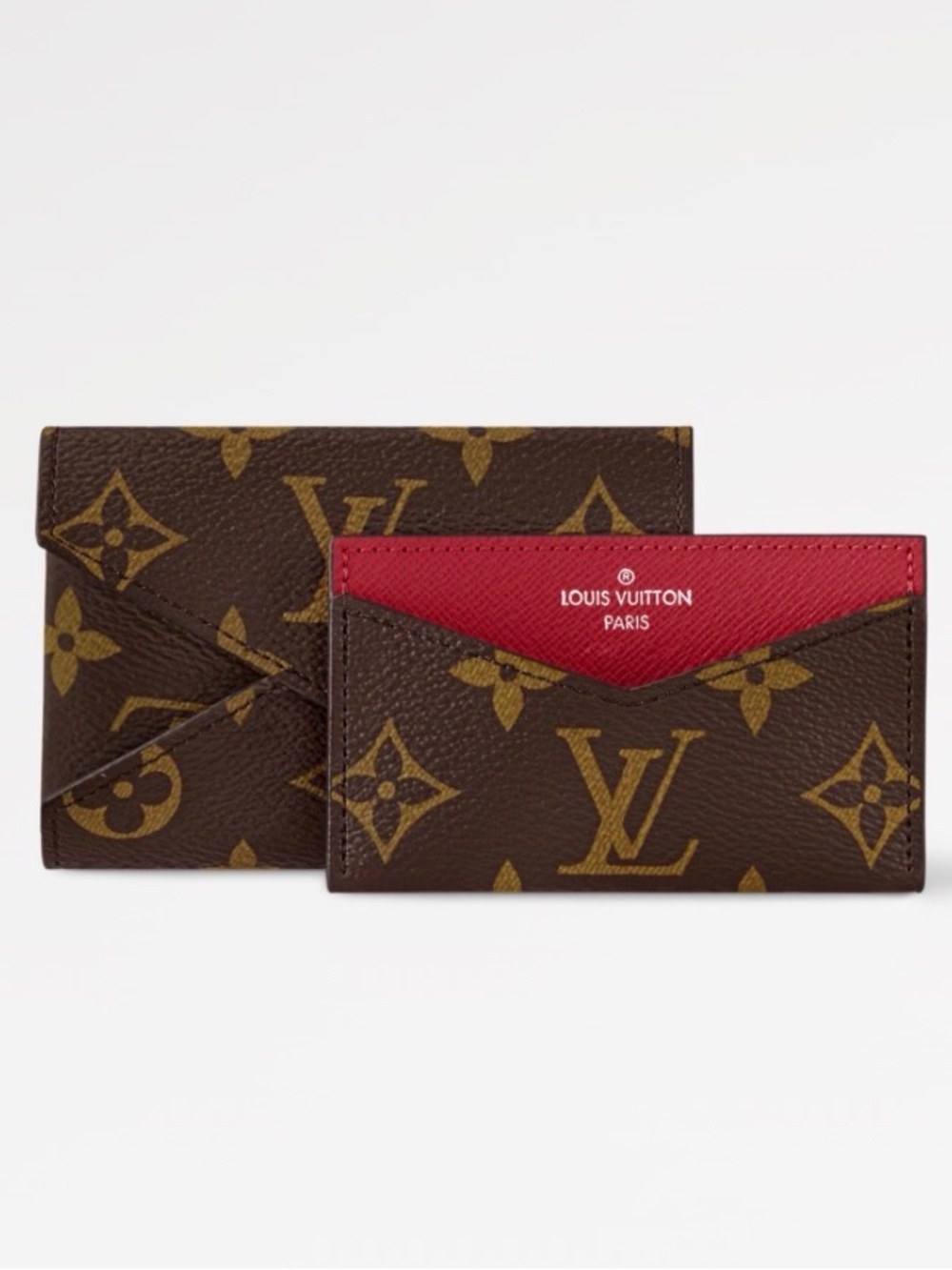 Louis Vuitton Monogram Card Holder in Brown with Red Accent